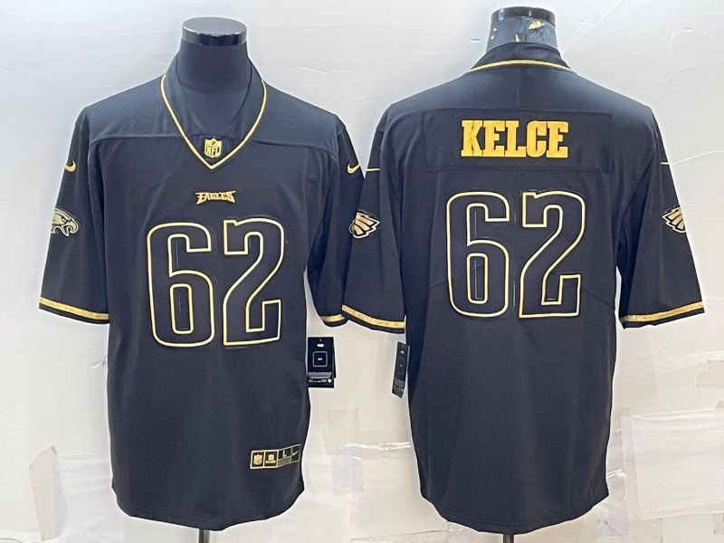 Men Philadelphia Eagles #62 Kelce Black Retro Gold Lettering 2022 Nike NFL Jersey->miami dolphins->NFL Jersey